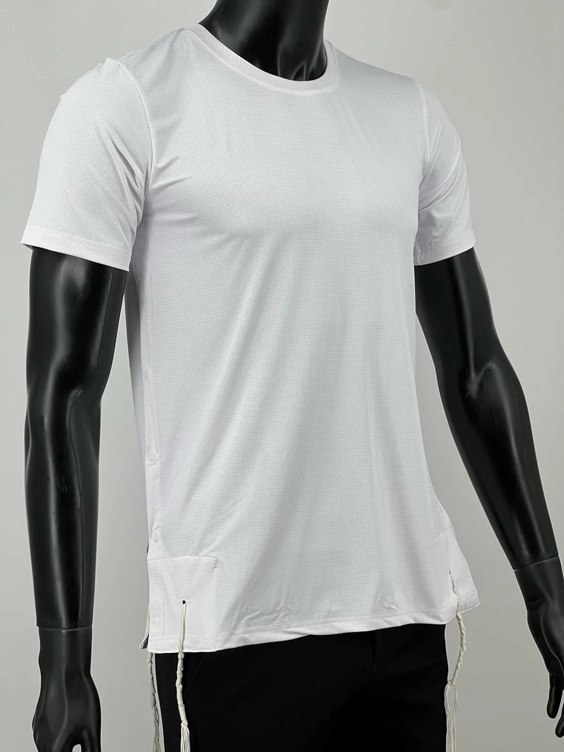 Dry Fit Kosher Tzitzit T-Shirt Round Neck by Melechet Machshevet JudaicaBreathable Moisture Wicking Athletic Tee Mesh Fabric