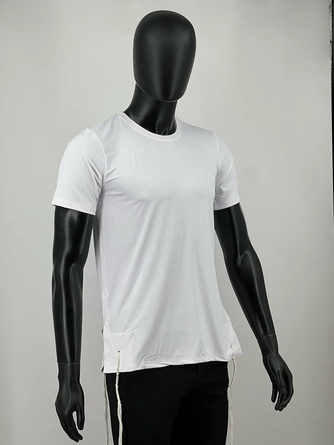 Dry Fit Kosher Tzitzit T-Shirt Round Neck by Melechet Machshevet JudaicaBreathable Moisture Wicking Athletic Tee Mesh Fabric