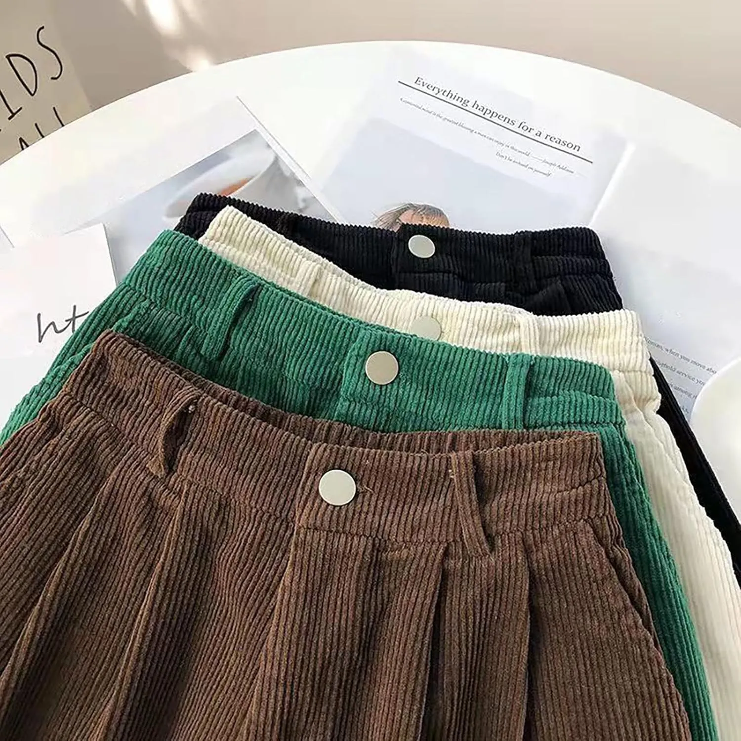 ECKHARDT Shorts for Women Knee Length Corduroy Straight Leg Shorts Ladies Casual High Waist All Corduroy