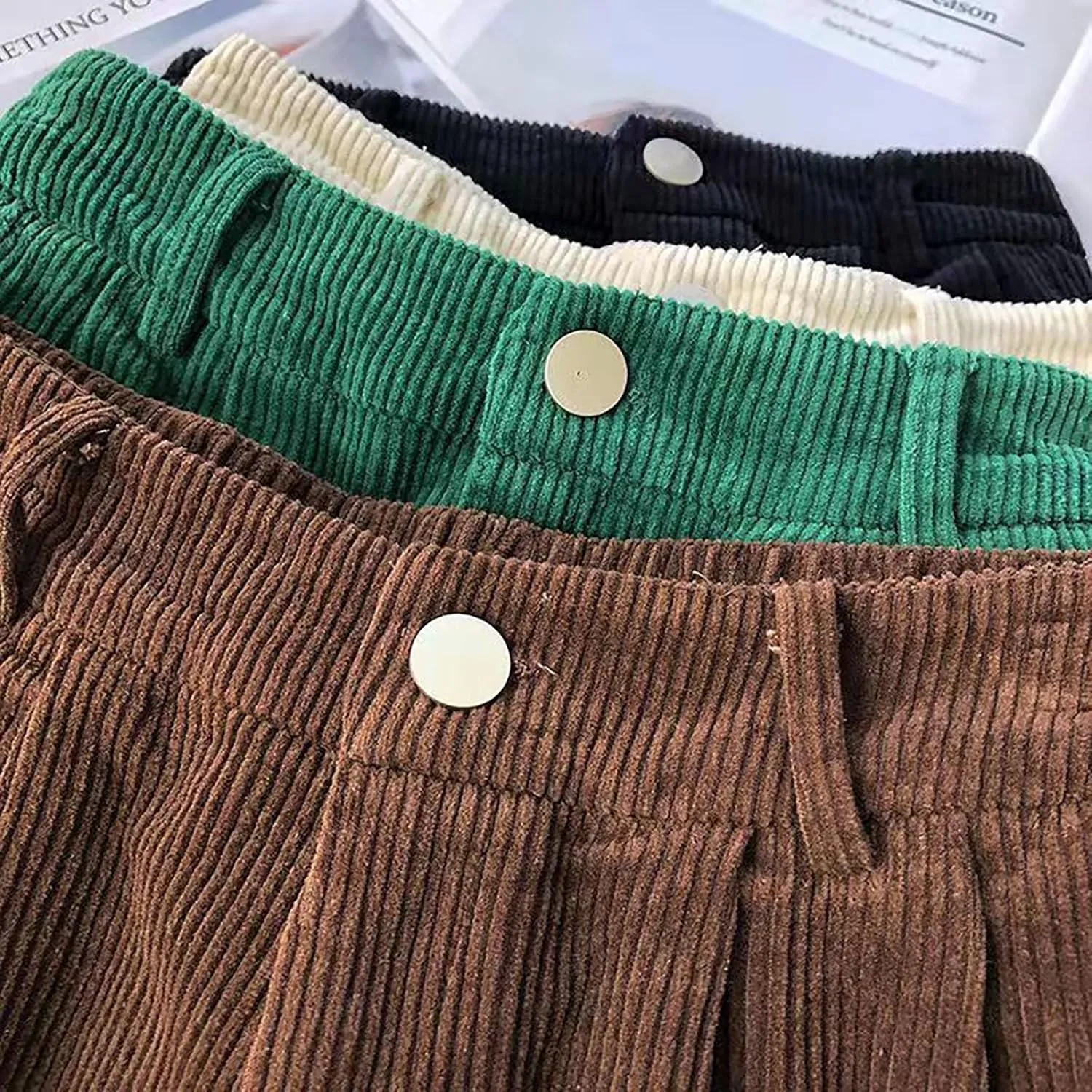 ECKHARDT Shorts for Women Knee Length Corduroy Straight Leg Shorts Ladies Casual High Waist All Corduroy