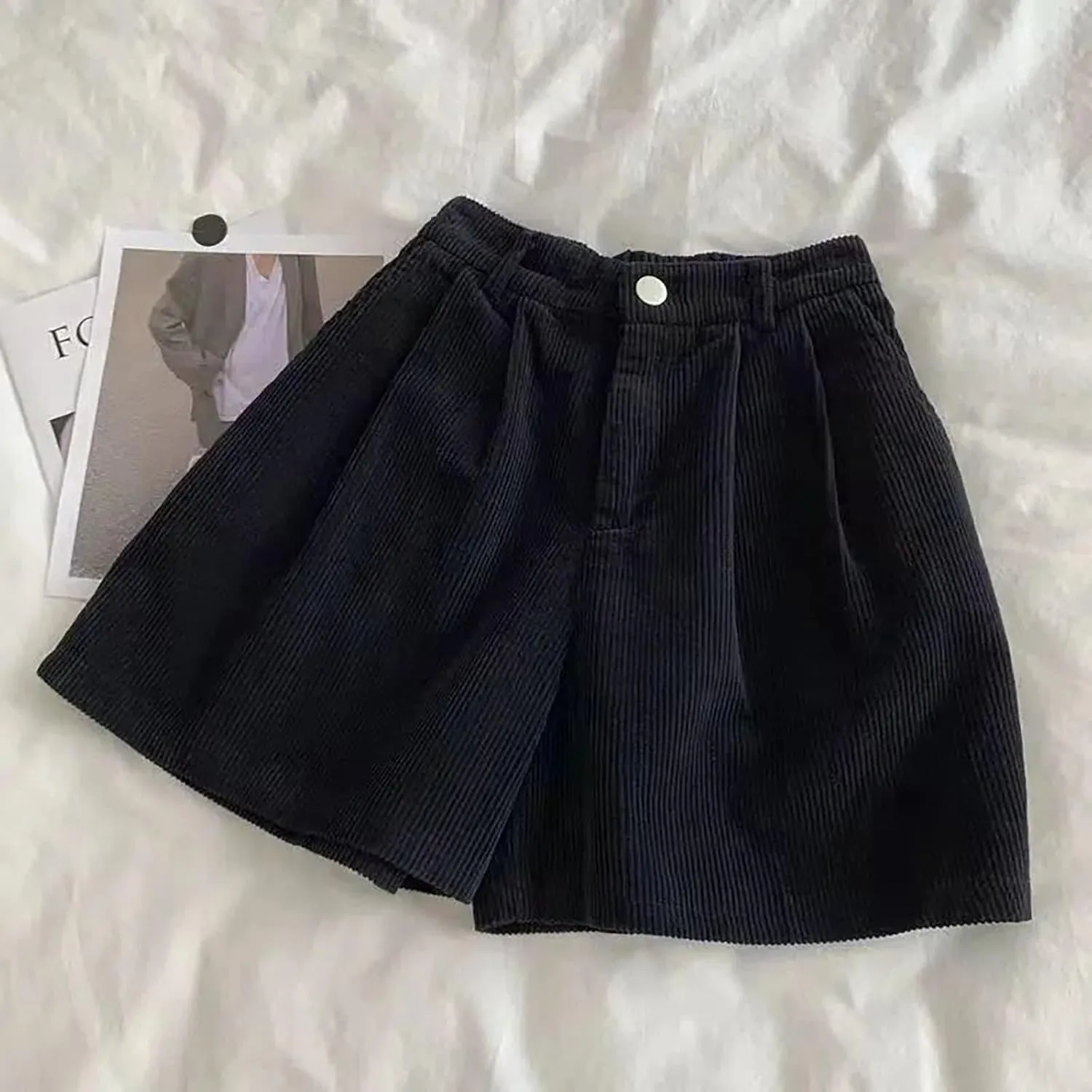 ECKHARDT Shorts for Women Knee Length Corduroy Straight Leg Shorts Ladies Casual High Waist All Corduroy