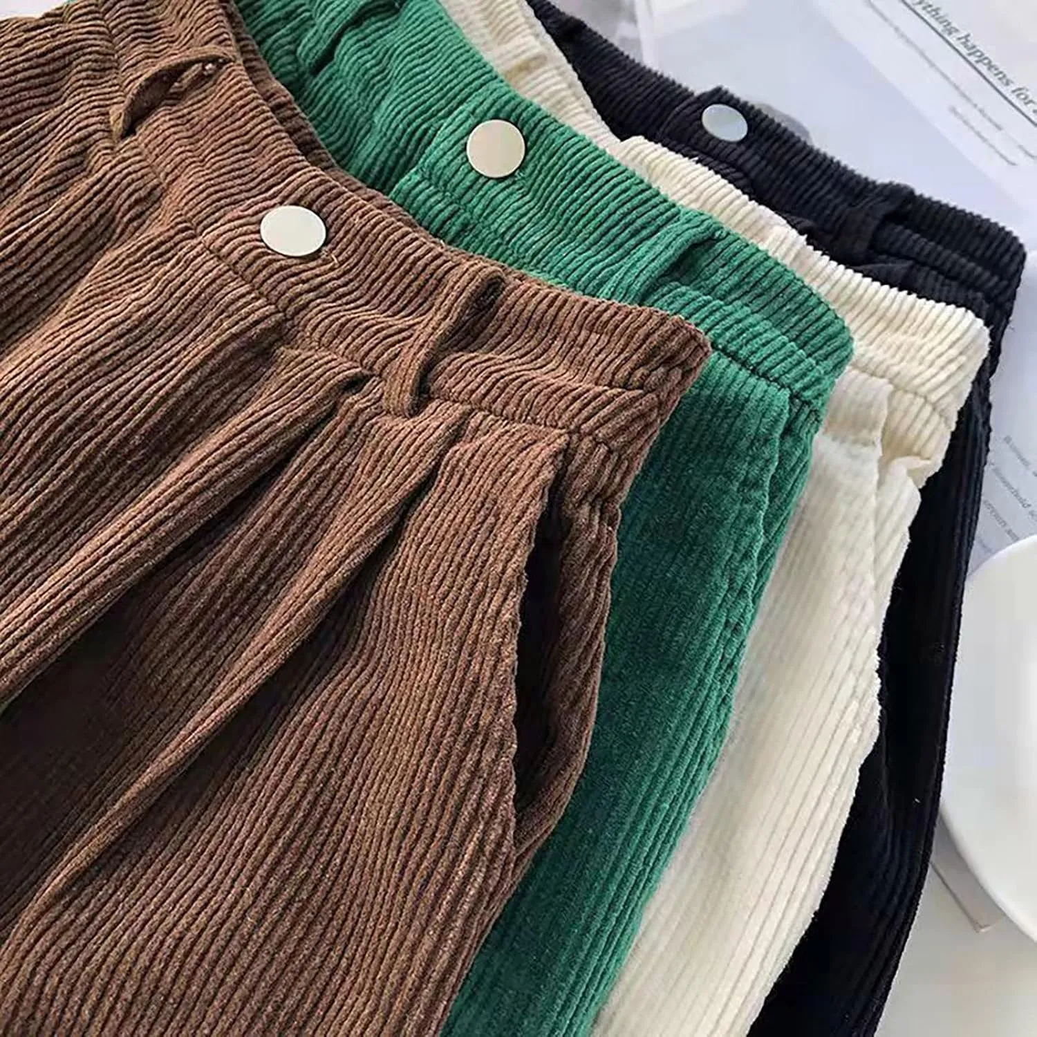 ECKHARDT Shorts for Women Knee Length Corduroy Straight Leg Shorts Ladies Casual High Waist All Corduroy