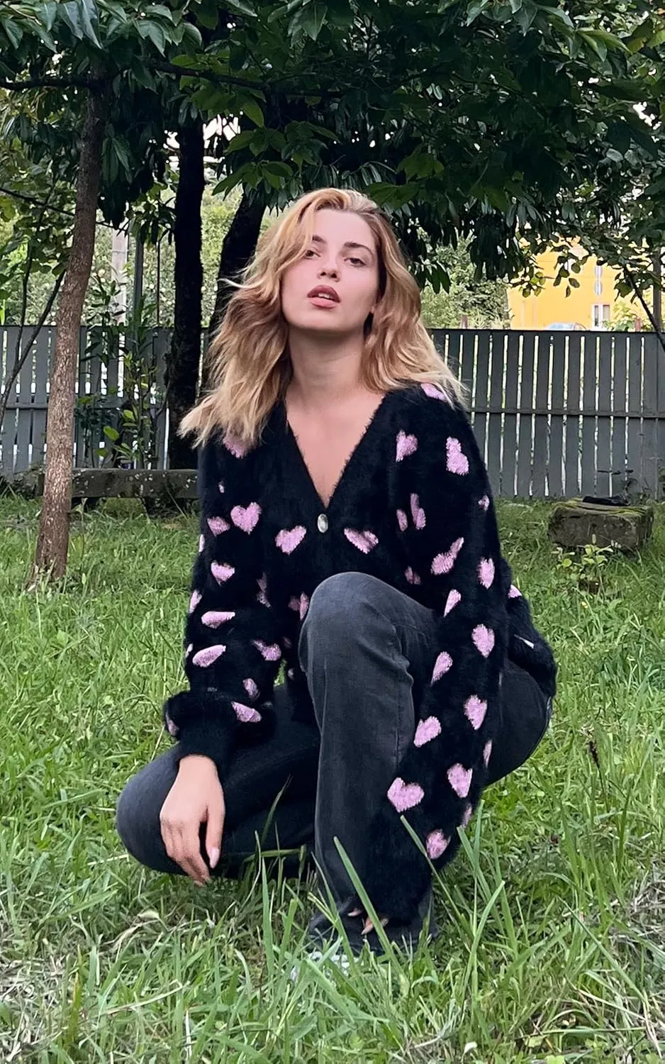 ECOWISH Women Floral Cropped Cardigan: Fall Long Sleeve Open Front Fuzzy Daisy Print Knit Sweaters Casual Y2k Outerwear