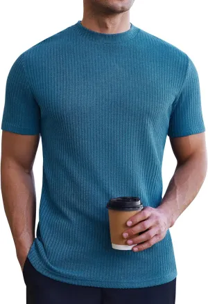 Ekouaer Mens Mock Turtleneck Short Sleeve Knit T Shirts Slim Fit Basic Thermal Tops Lightweight Tee S-XXXL