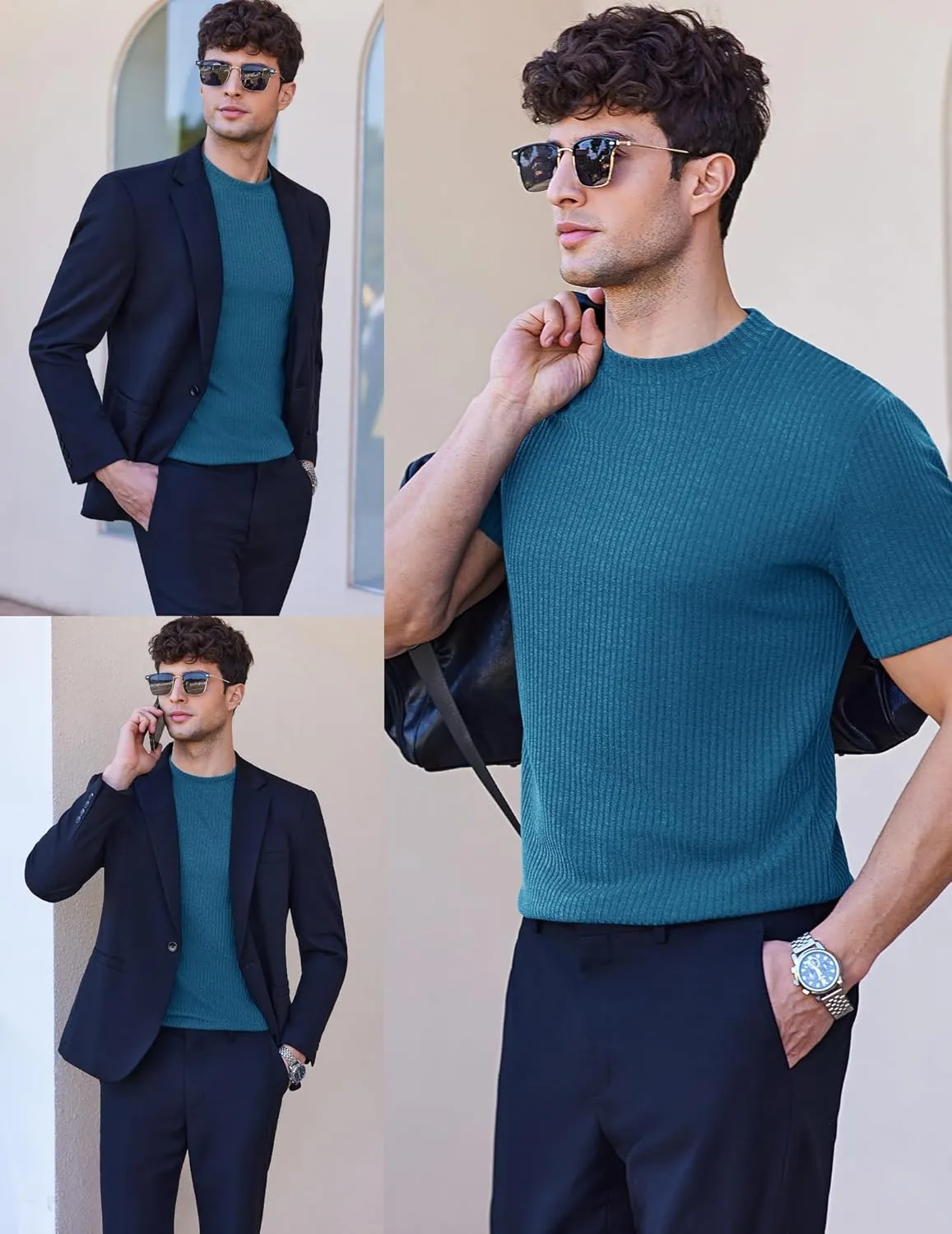 Ekouaer Mens Mock Turtleneck Short Sleeve Knit T Shirts Slim Fit Basic Thermal Tops Lightweight Tee S-XXXL