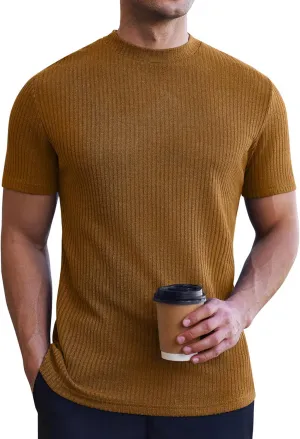 Ekouaer Mens Mock Turtleneck Short Sleeve Knit T Shirts Slim Fit Basic Thermal Tops Lightweight Tee S-XXXL