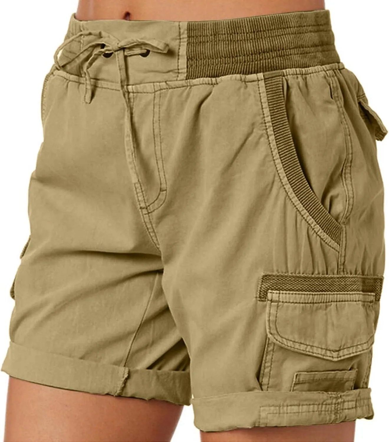 eoeioa Cargo Shorts Women Dressy High Waisted Drawstring Bermuda Shorts Summer Outdoor Relaxed Fit Hiking Shorts with Pockets