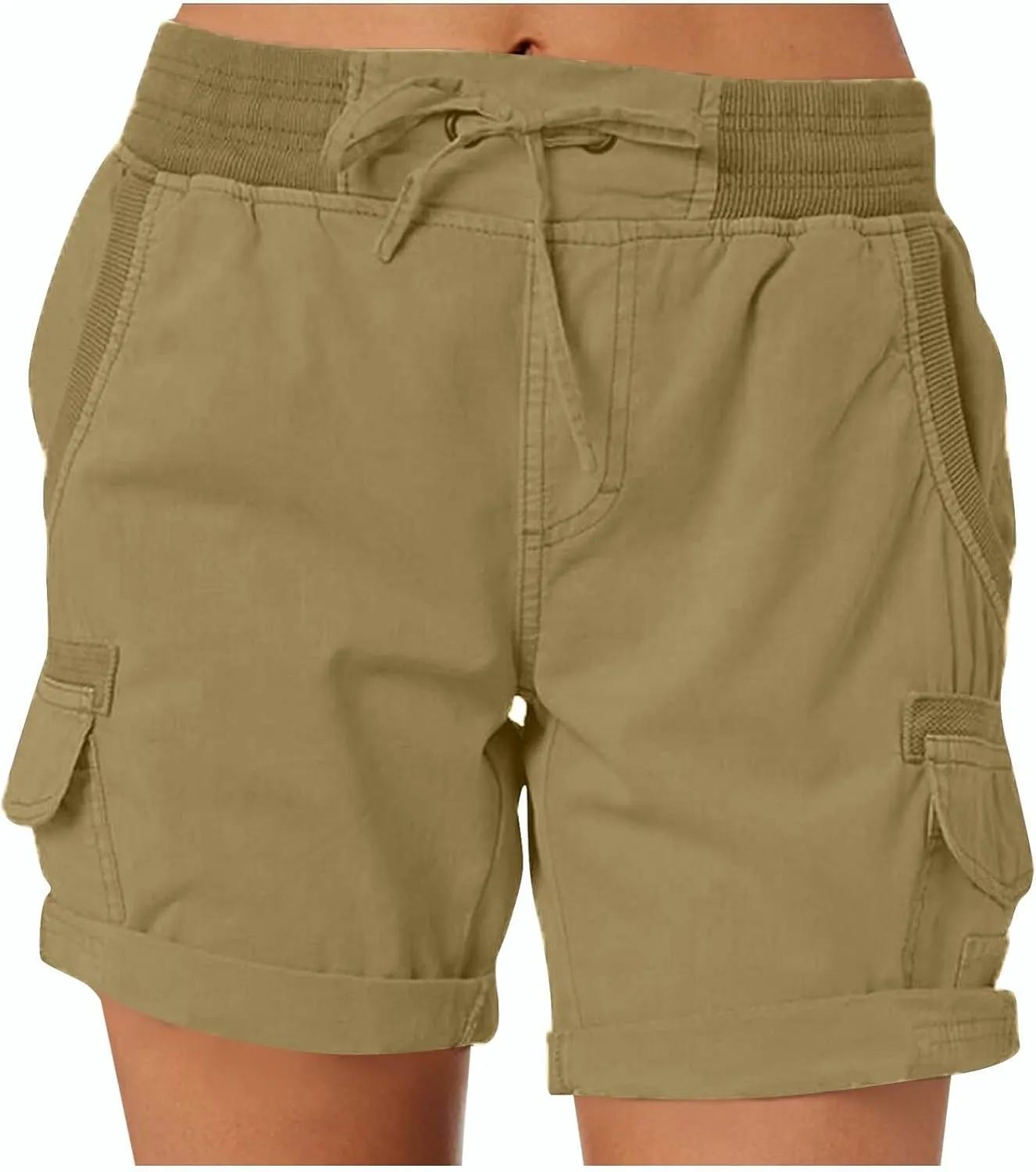 eoeioa Cargo Shorts Women Dressy High Waisted Drawstring Bermuda Shorts Summer Outdoor Relaxed Fit Hiking Shorts with Pockets