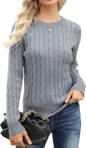 Esobo Women's Classic-fit Lightweight Cable Long Sleeve Mockneck Loose Casual Sweater Jumpers