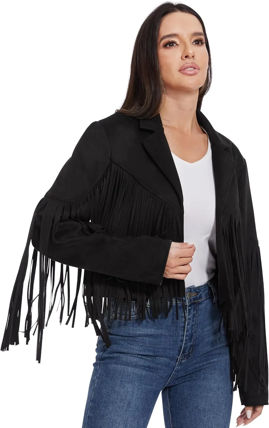 Fahsyee Women's Fringe Leather Jackets - Suede Faux Motocycle Biker Cropped Coat Vegan Blazer Pleather Fashion Tassel S-XXL