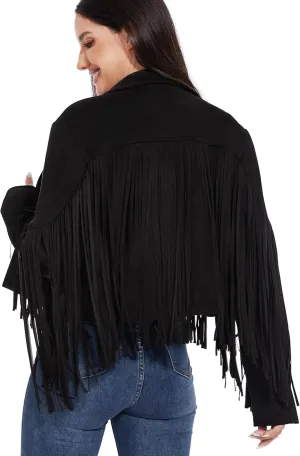 Fahsyee Women's Fringe Leather Jackets - Suede Faux Motocycle Biker Cropped Coat Vegan Blazer Pleather Fashion Tassel S-XXL
