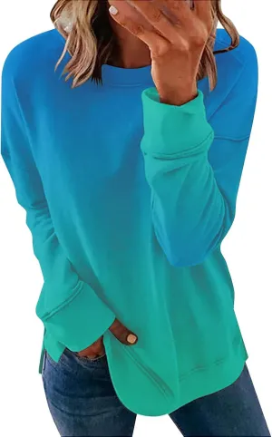 Fall Neon Gradient Women Sweat Shirts Casual Crew Neck Sweatshirts Loose Oversized Long Sleeve Pullover Tops