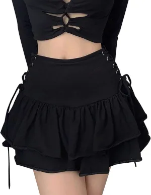FEOYA Women Gothic Pleated Mini Skirt Punk High Waist A Line Skirt for Casual Party Cosplay