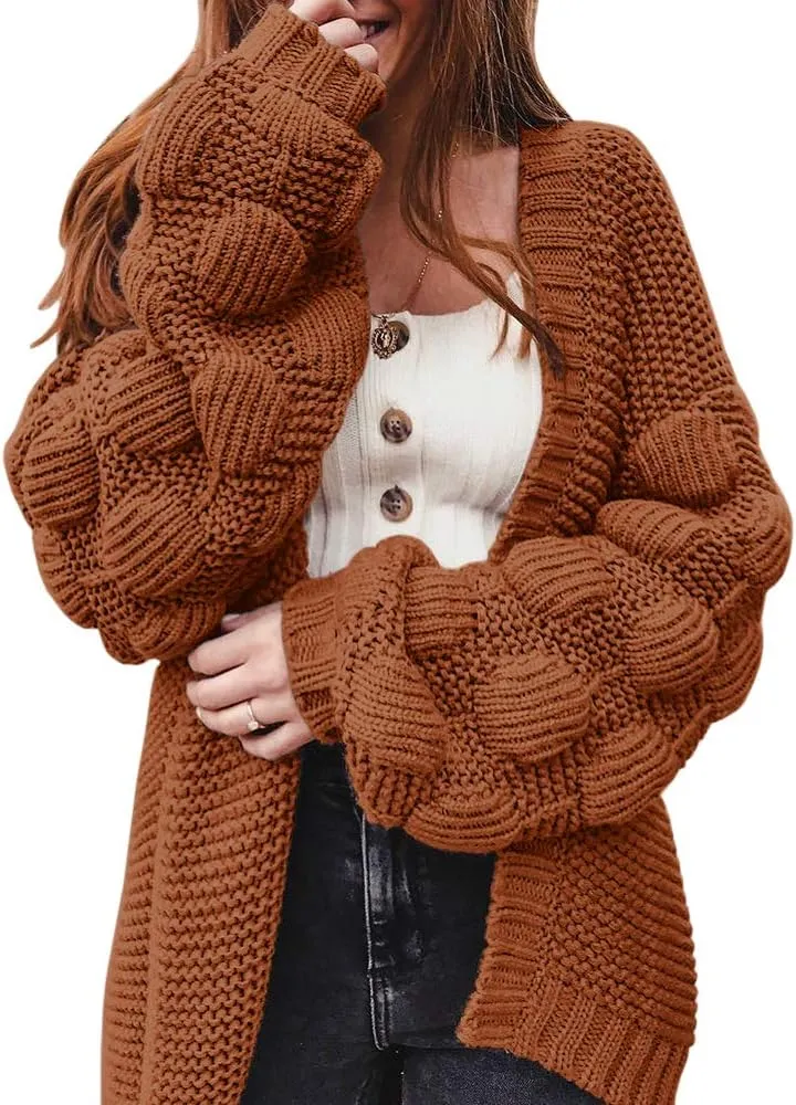FERBIA Women Oversized Cardigan Knitted Cute Chunky Sweaters Wrap Long Fall Pom Pom Open Front Knit