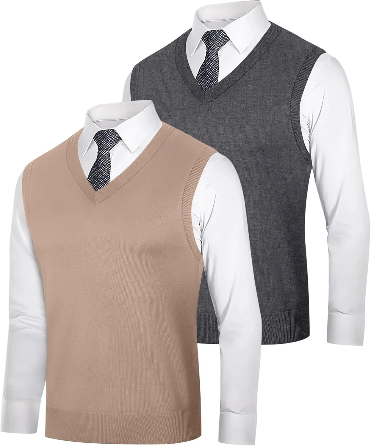 Ficerd 2 Pack Men's Sweater Vest, Slim Fit V Neck Knitted Pullovers Casual Lightweight Knitwear Sleeveless Basic Sweater Tops