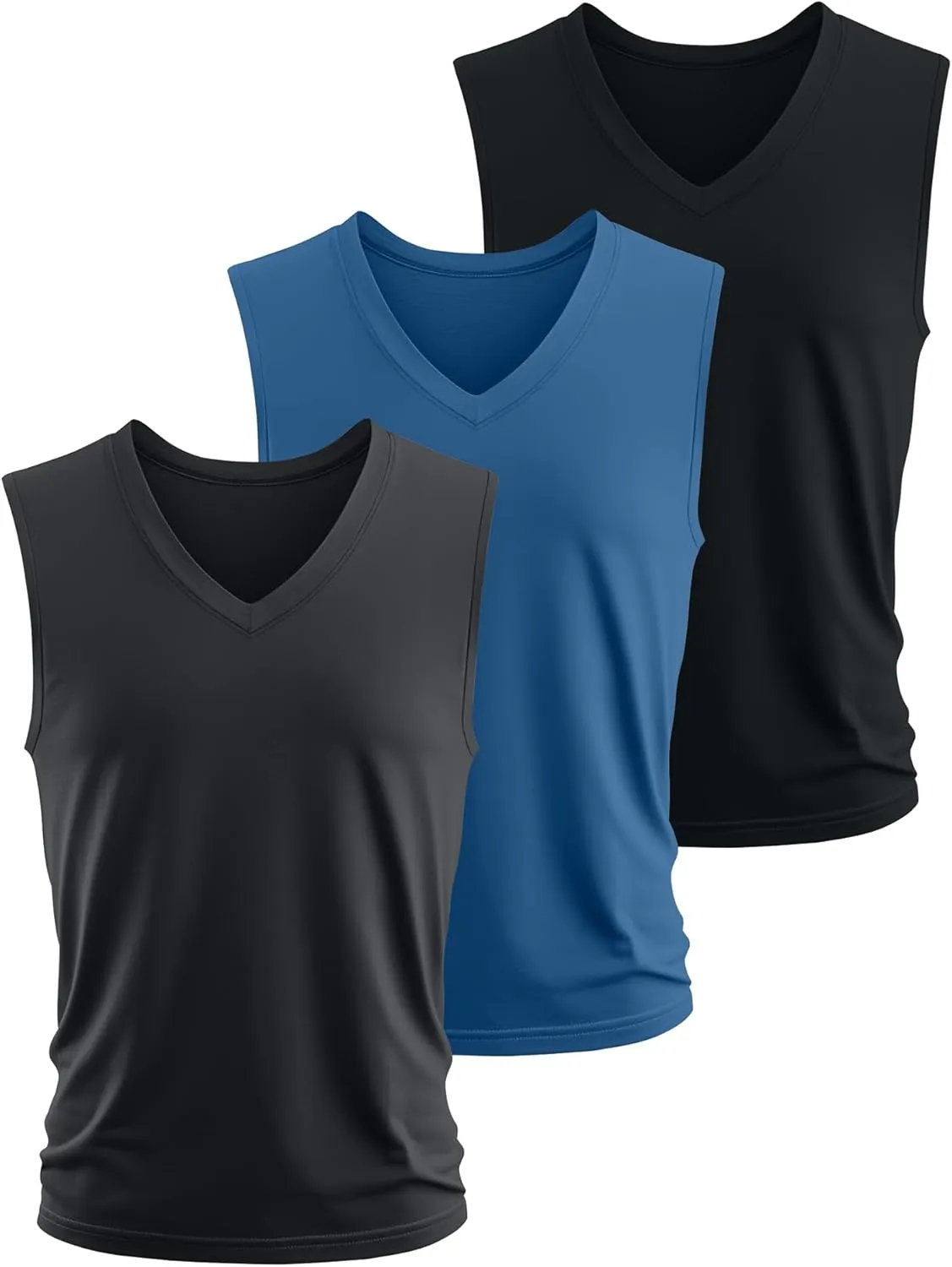 Ficerd 3 Pack Men's Big and Tall Workout Tank Tops, Cotton V Neck Sleeveless Gym Muscle T-Shirts Athletic Tee Summer Vest Top
