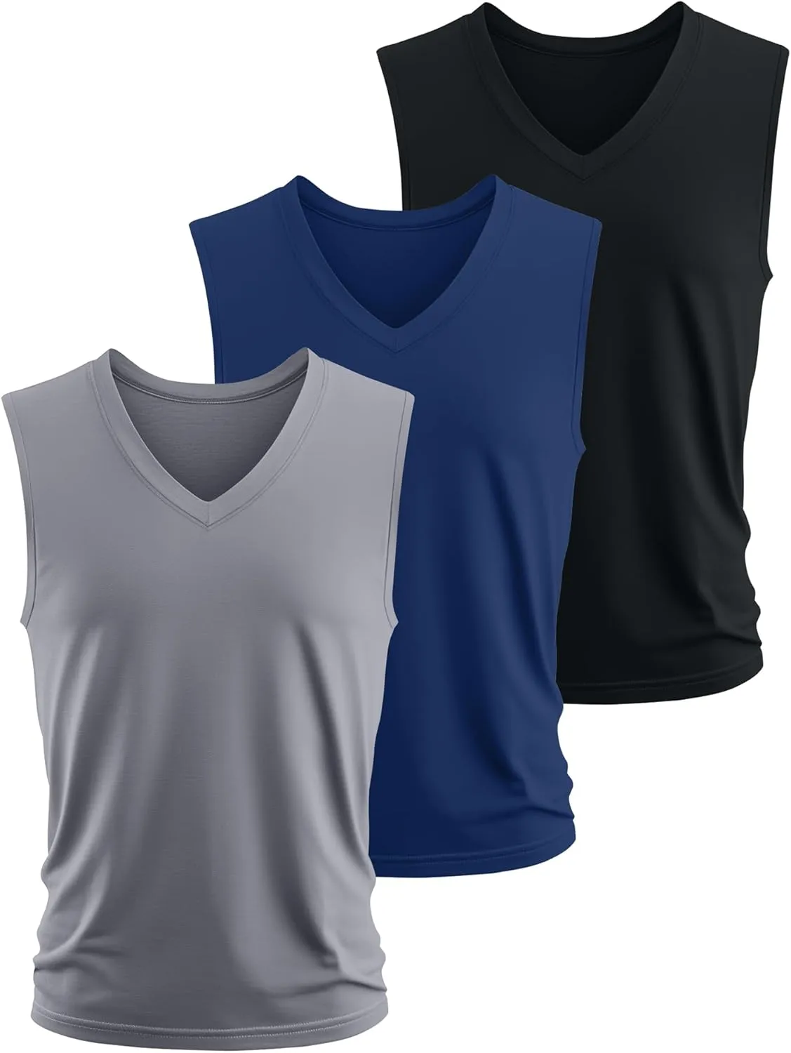 Ficerd 3 Pack Men's Big and Tall Workout Tank Tops, Cotton V Neck Sleeveless Gym Muscle T-Shirts Athletic Tee Summer Vest Top