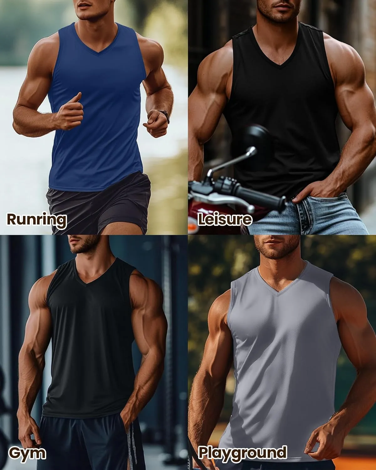 Ficerd 3 Pack Men's Big and Tall Workout Tank Tops, Cotton V Neck Sleeveless Gym Muscle T-Shirts Athletic Tee Summer Vest Top