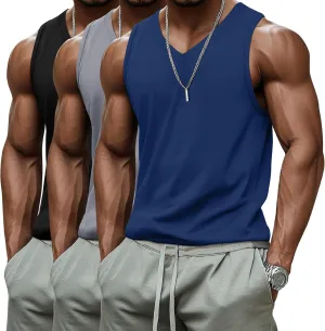Ficerd 3 Pack Men's Big and Tall Workout Tank Tops, Cotton V Neck Sleeveless Gym Muscle T-Shirts Athletic Tee Summer Vest Top