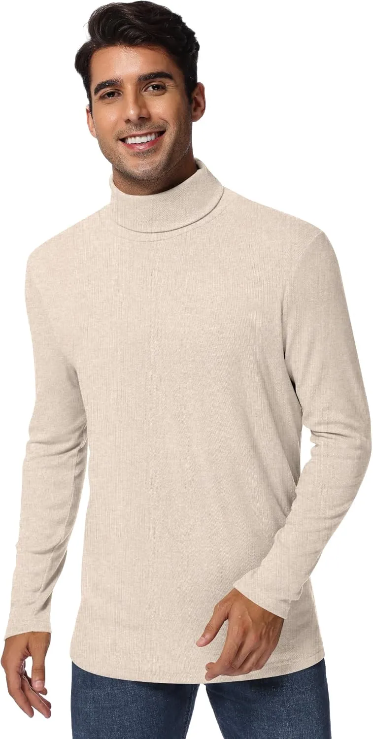 Ficerd 3 Pack Men's Turtleneck Shirts, Long Sleeve Cotton Pullover Sweaters Mock Neck Knitted T Shirt Basic Slim Fit Tee Tops