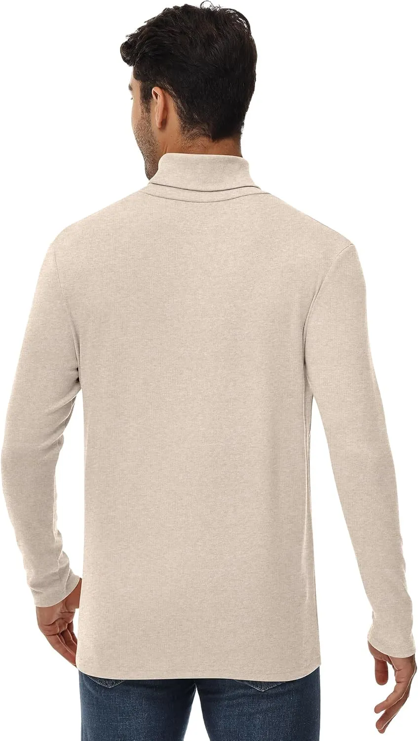 Ficerd 3 Pack Men's Turtleneck Shirts, Long Sleeve Cotton Pullover Sweaters Mock Neck Knitted T Shirt Basic Slim Fit Tee Tops