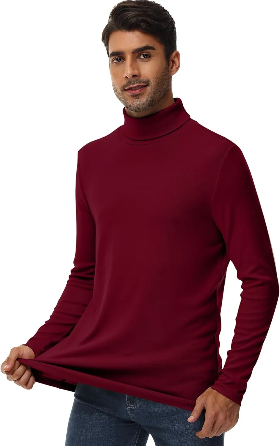 Ficerd 3 Pack Men's Turtleneck Shirts, Long Sleeve Cotton Pullover Sweaters Mock Neck Knitted T Shirt Basic Slim Fit Tee Tops