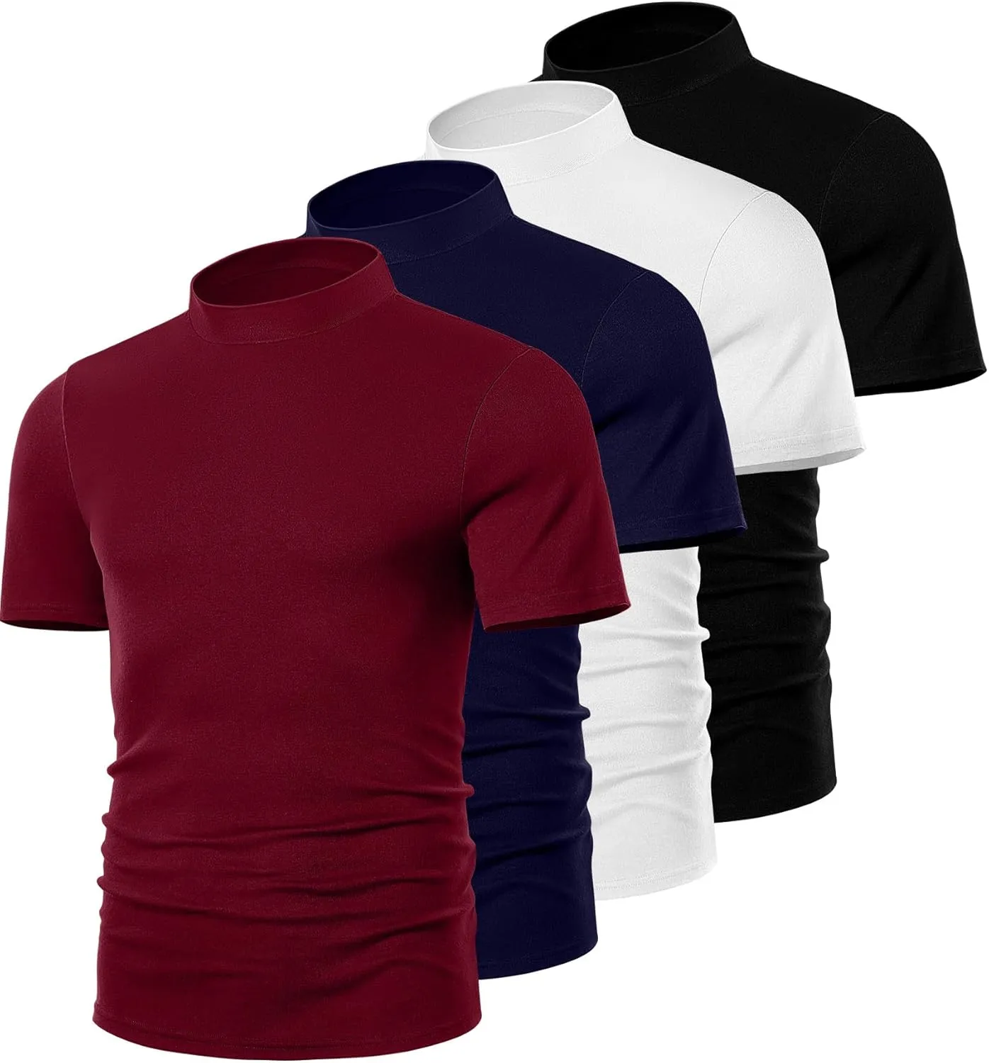 Ficerd 4 Pack Men's Mock Neck T Shirts, Short Sleeve Mock Turtleneck Undershirt Pullover Basic Causal Solid Tee Tops for Men