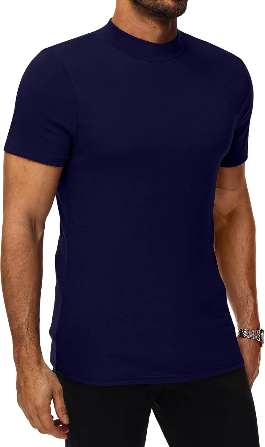 Ficerd 4 Pack Men's Mock Neck T Shirts, Short Sleeve Mock Turtleneck Undershirt Pullover Basic Causal Solid Tee Tops for Men