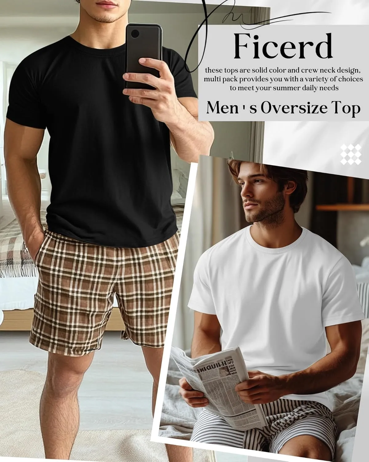 Ficerd 6 Pack Men's Big and Tall Shirts Short Sleeve Cotton Tee Summer Crew Neck Oversize Top Loose Fit Shirt Multipack