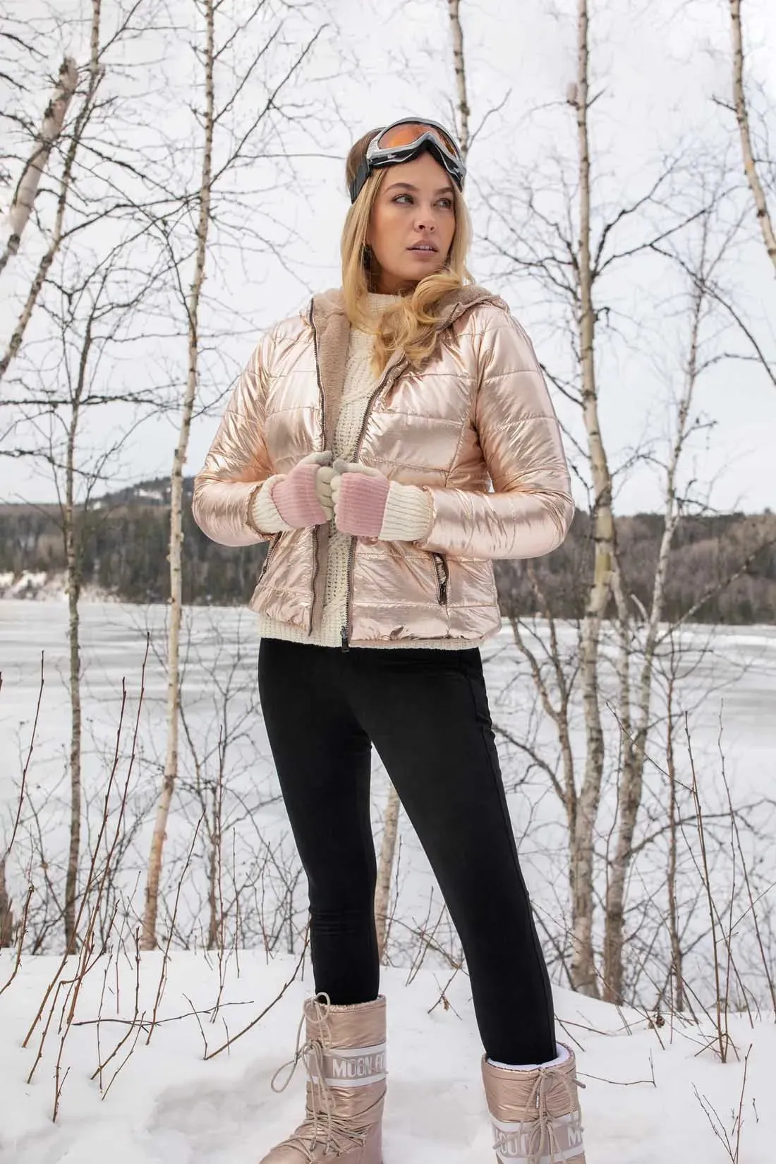 FINAL SALE RILEY REVERSIBLE METALLIC CHAMPAGNE PUFFER COAT - TRIBAL 1129O-3646