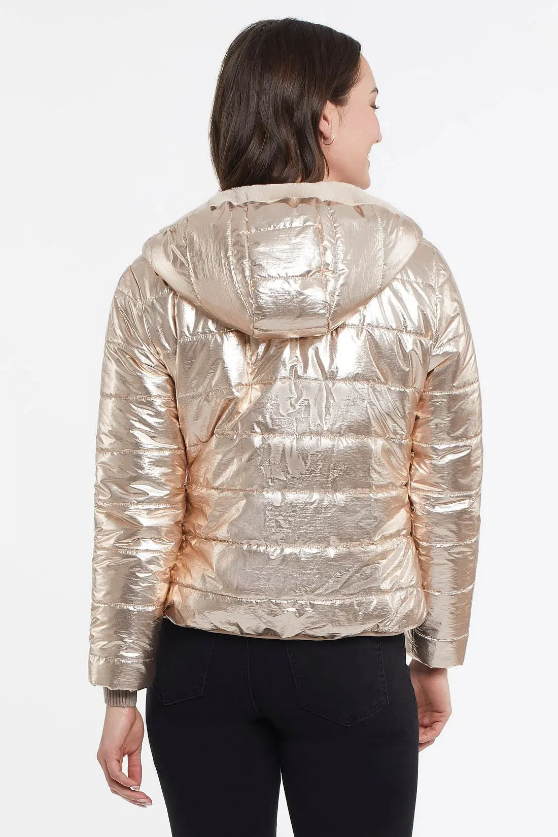 FINAL SALE RILEY REVERSIBLE METALLIC CHAMPAGNE PUFFER COAT - TRIBAL 1129O-3646