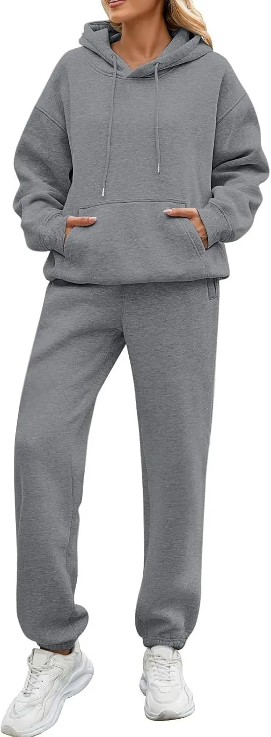 Fleece Jogger Sets for Women 2 Piece Oversized Hoodie Sweatshirt Fuzzy Sweatpants Lounge Set Winter Outfit w/Pockets