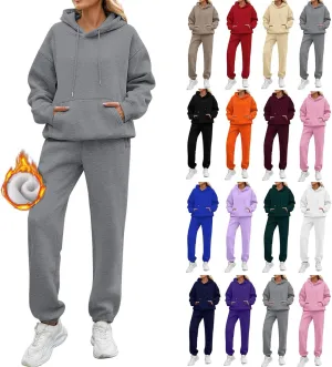 Fleece Jogger Sets for Women 2 Piece Oversized Hoodie Sweatshirt Fuzzy Sweatpants Lounge Set Winter Outfit w/Pockets