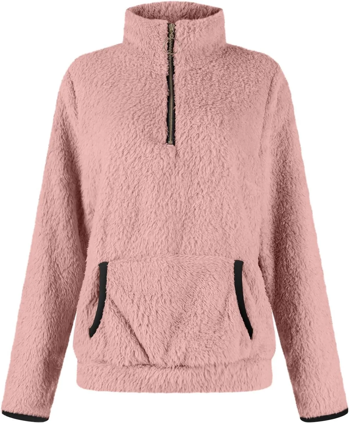 Fleece Sweatshirts for Women 2024 Fall Winter Half Zip Sweater Oversized Pullover Outfit Crewneck Hoodie with Pocket