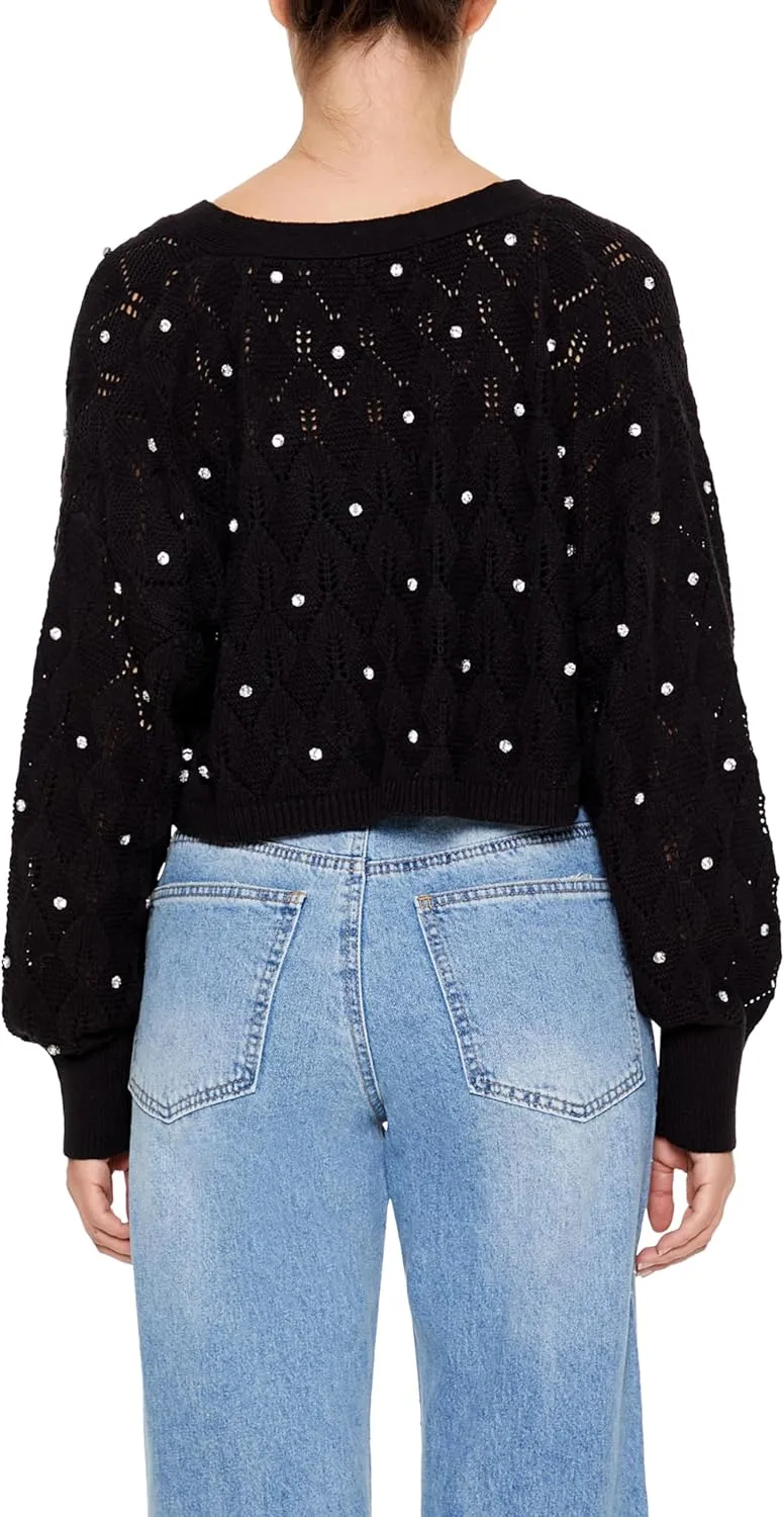 Forever 21 Women's Faux Gem Cropped Cardigan Sweater