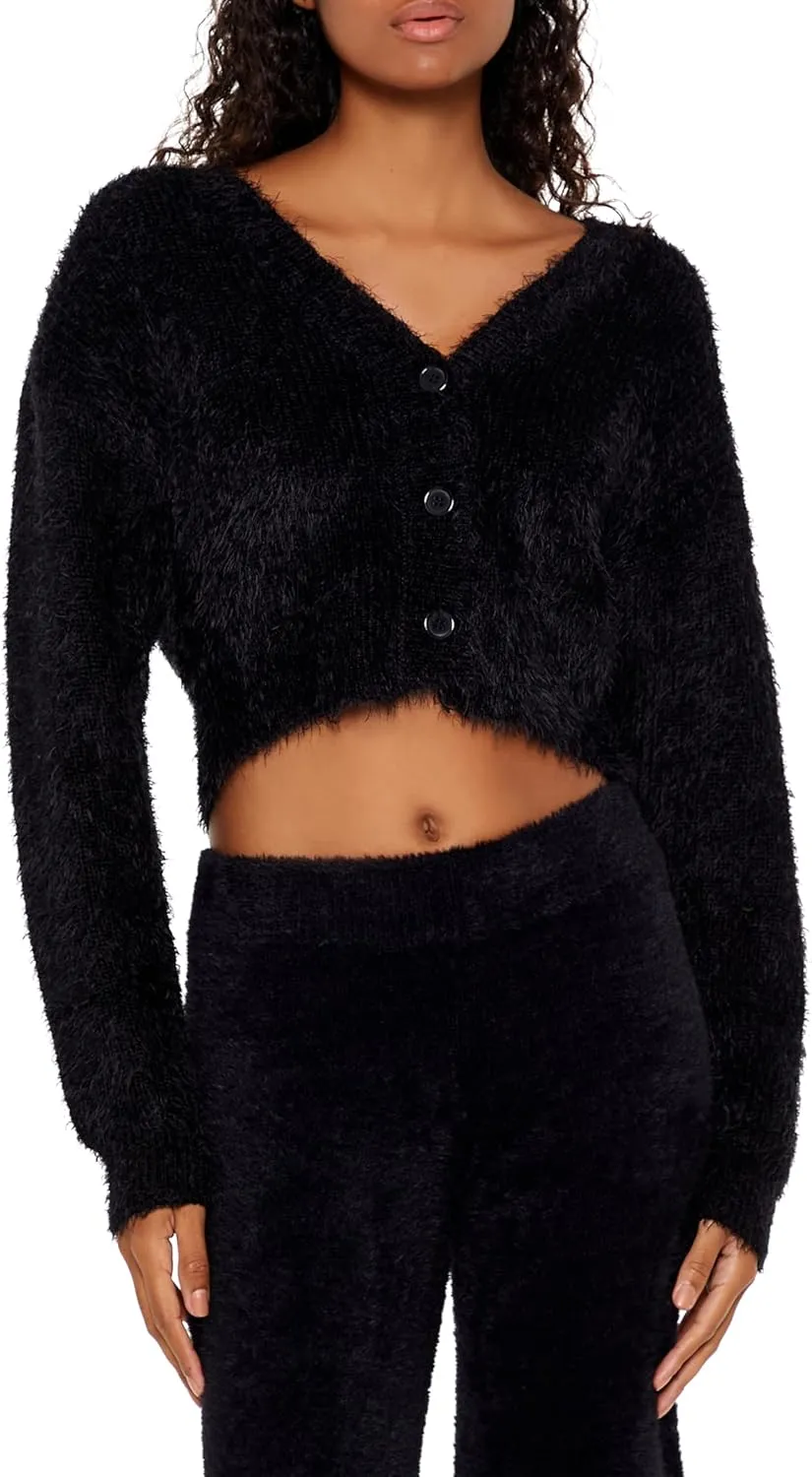 Forever 21 Women's Fuzzy Knit Cardigan Sweater