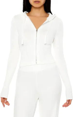 Forever 21 Women's Hooded Cropped Zip-up Sweater