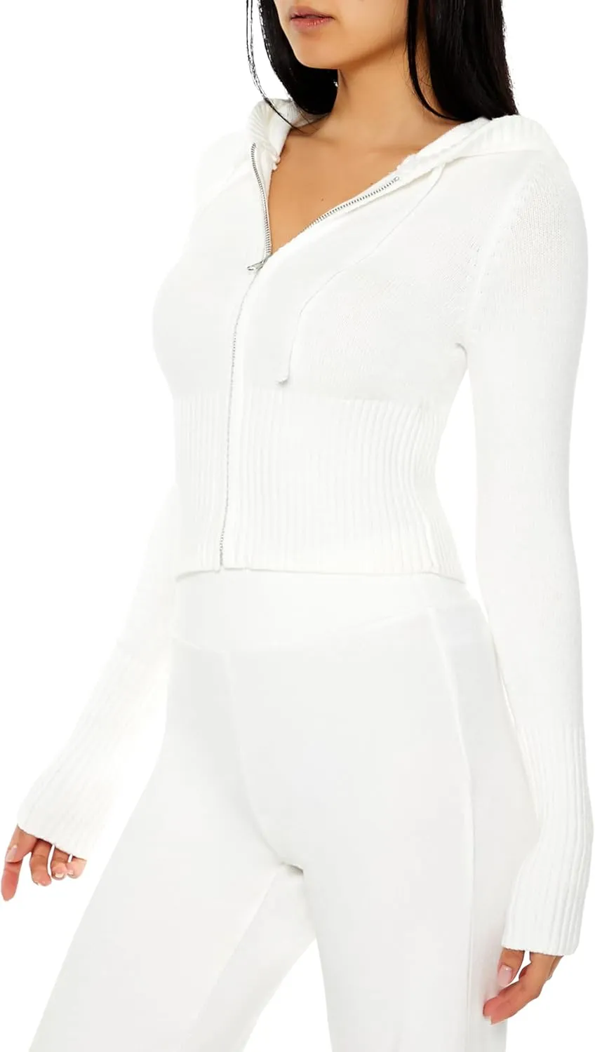 Forever 21 Women's Hooded Cropped Zip-up Sweater