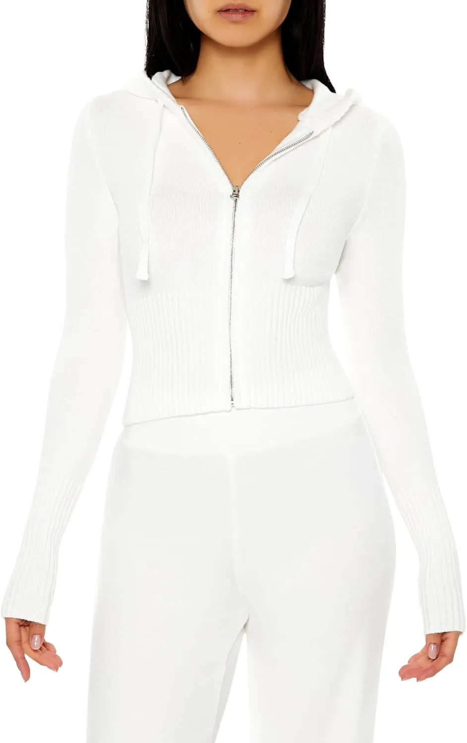 Forever 21 Women's Hooded Cropped Zip-up Sweater