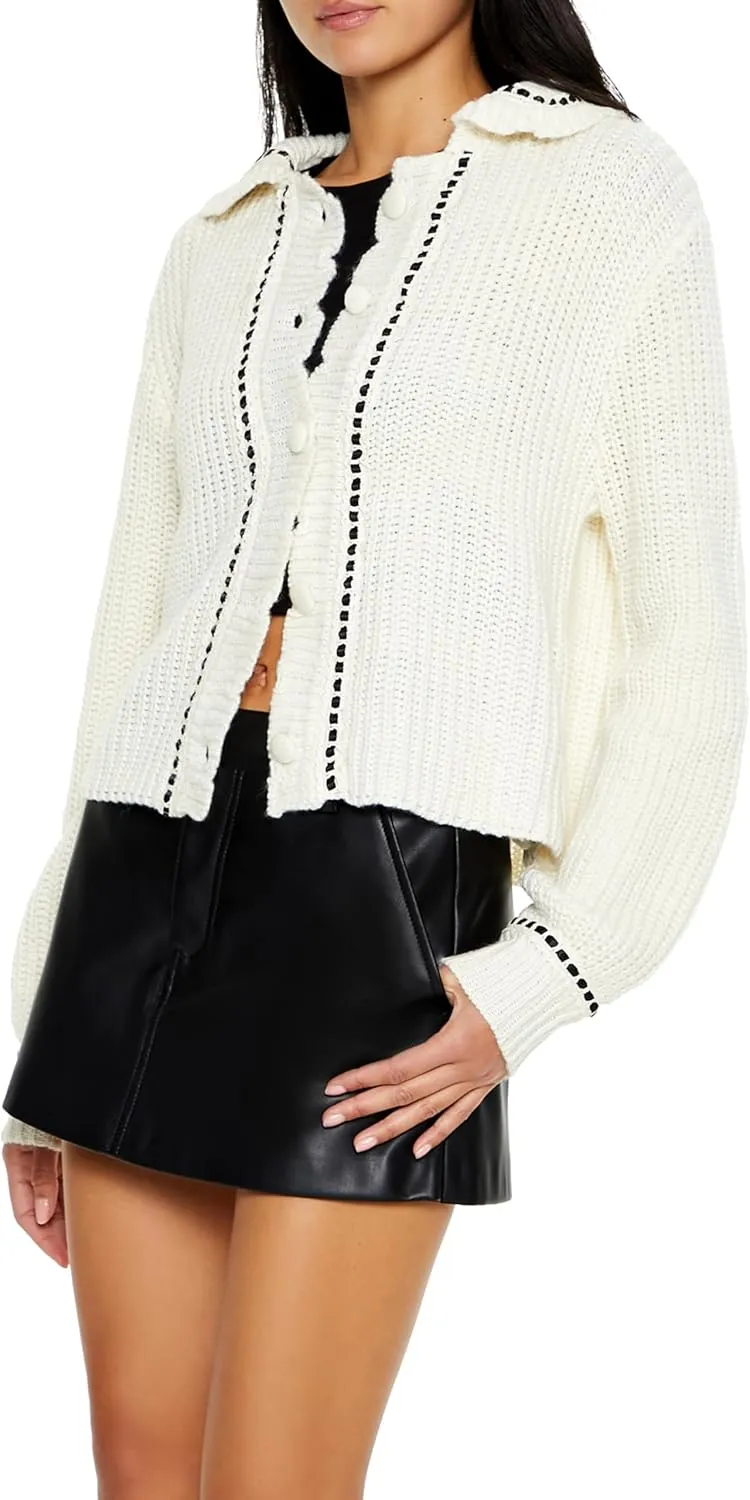 Forever 21 Women's Stitched-Trim Cardigan Sweater