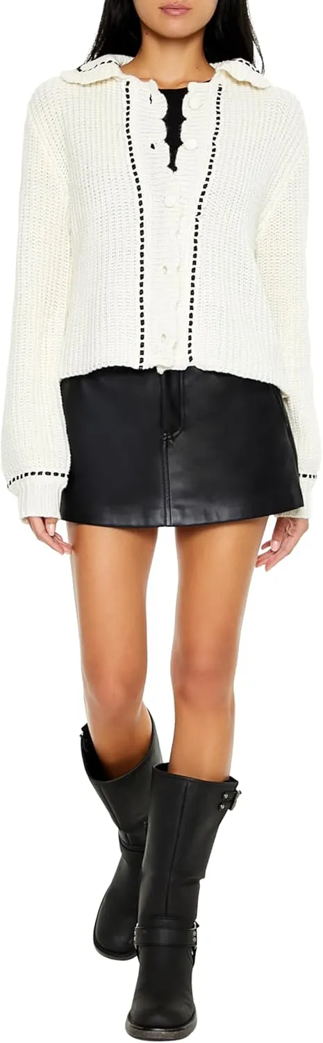 Forever 21 Women's Stitched-Trim Cardigan Sweater