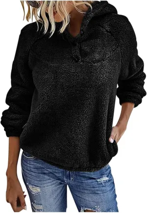 Fuzzy Fleece Hoodie for Women Oversized Sherpa Pullover Sweatshirt Thermal Sweater Winter Outerwear Fluffy Teddy Coat
