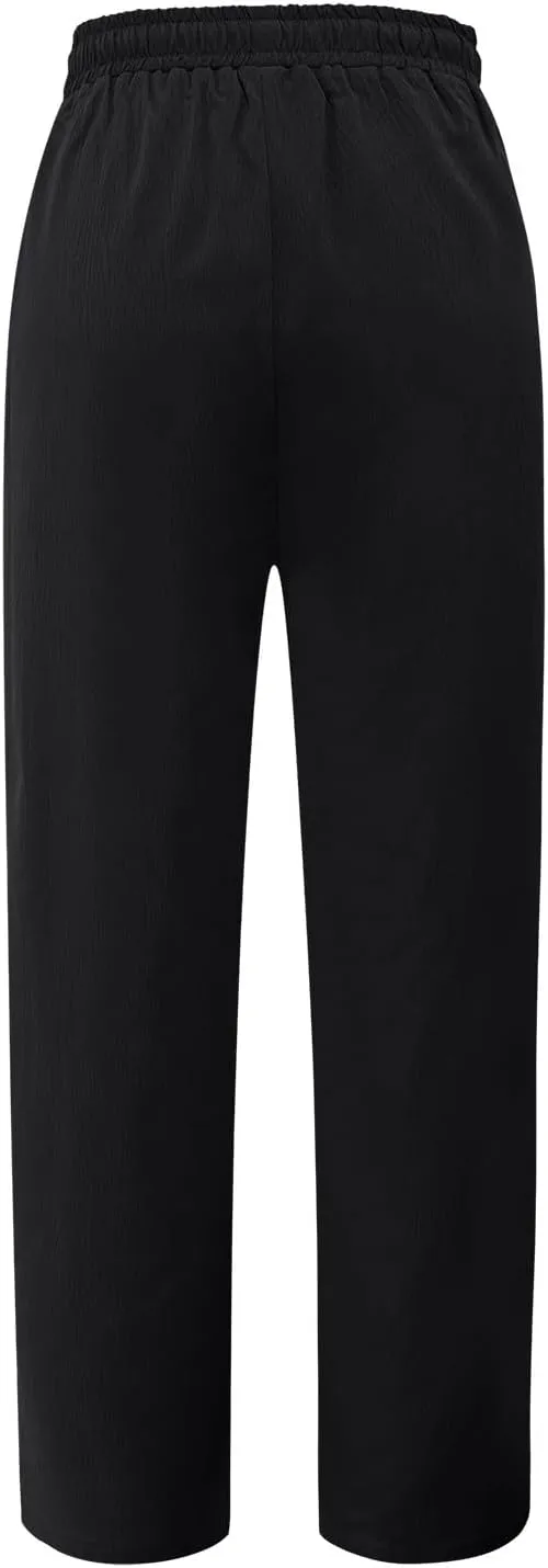 FZVYD Linen Pants for Women 2025 Summer High Waist Elastic Straight Leg Lounge Pant Casual Loose Lightweight Beach Trousers