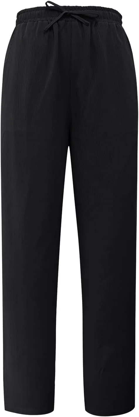 FZVYD Linen Pants for Women 2025 Summer High Waist Elastic Straight Leg Lounge Pant Casual Loose Lightweight Beach Trousers