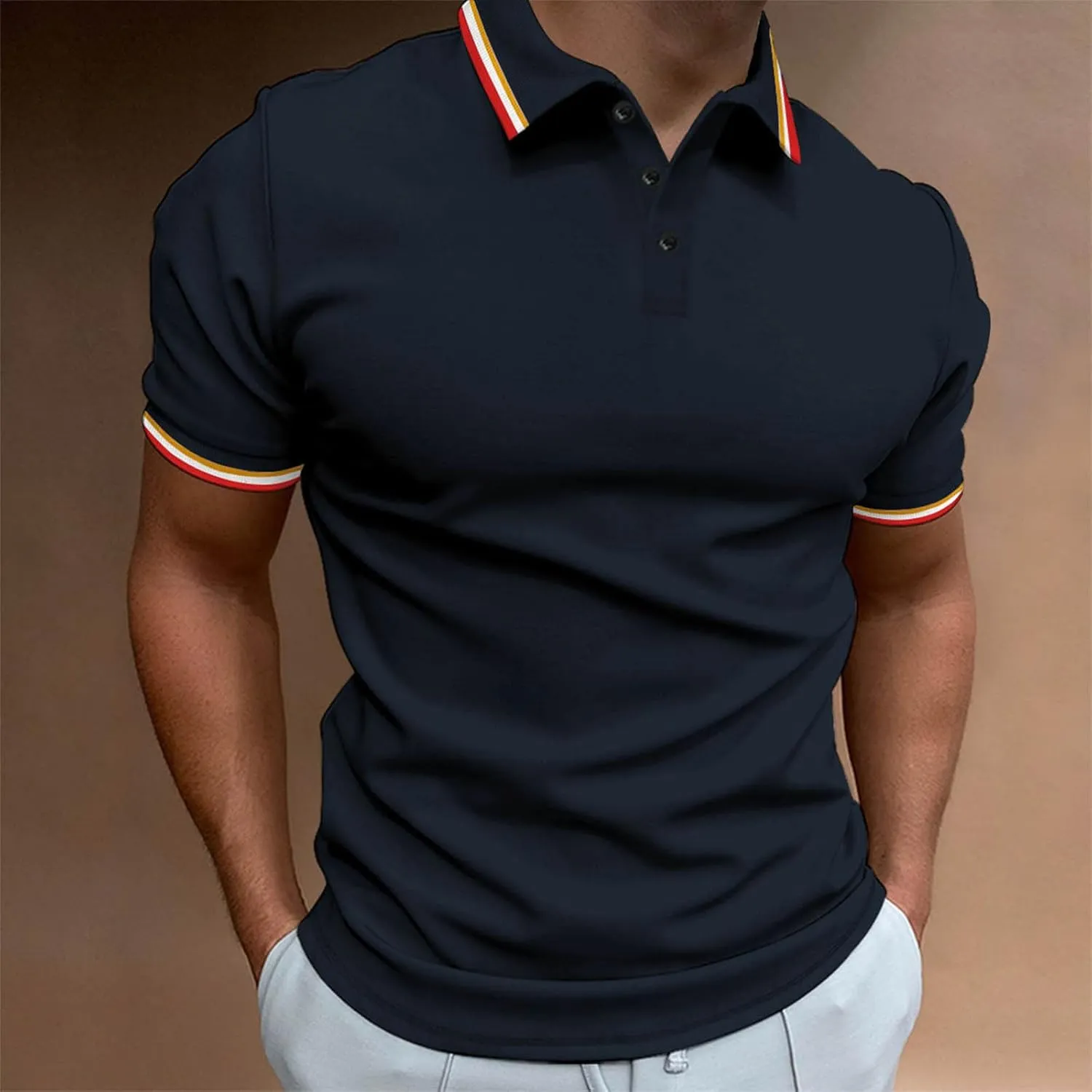 generic Polos T Shirts for Men Performance Short Sleeve Classic Golf Tshirt Collared Moisture Wicking Tee Stylish Patchwork