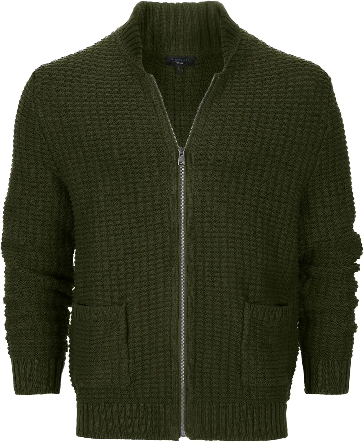 Gioberti Mens 100% Cotton Milano Knit Full-Zip Sweater