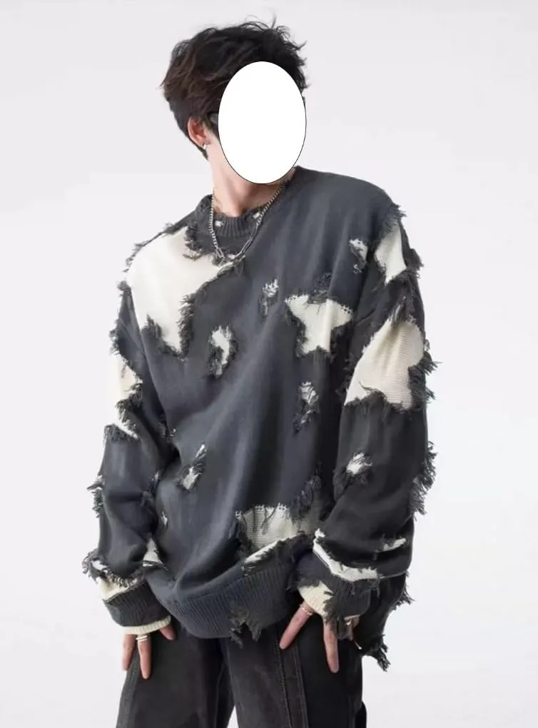 Gothic Sweater Emo Sweater Y2k Star Womens Men Punk Loose Oversized Ripped Pullover Knit Sweaters Emo Cloth Gothic Clothes