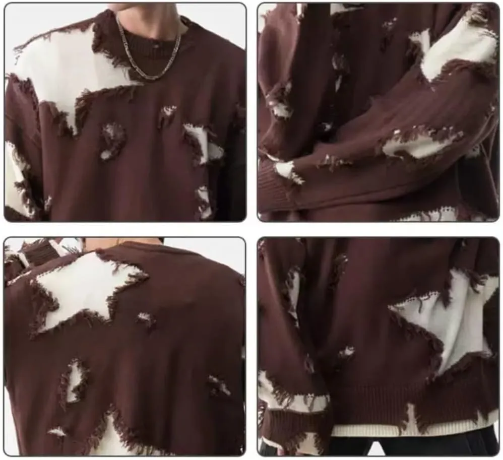 Gothic Sweater Emo Sweater Y2k Star Womens Men Punk Loose Oversized Ripped Pullover Knit Sweaters Emo Cloth Gothic Clothes