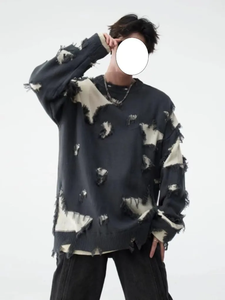 Gothic Sweater Emo Sweater Y2k Star Womens Men Punk Loose Oversized Ripped Pullover Knit Sweaters Emo Cloth Gothic Clothes