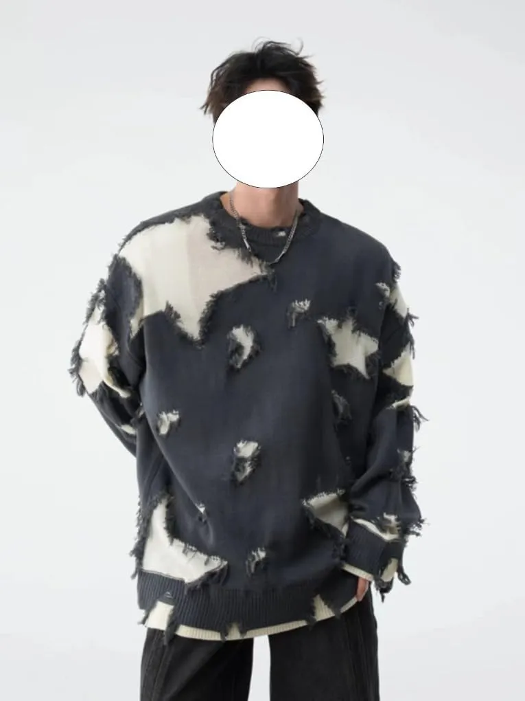 Gothic Sweater Emo Sweater Y2k Star Womens Men Punk Loose Oversized Ripped Pullover Knit Sweaters Emo Cloth Gothic Clothes